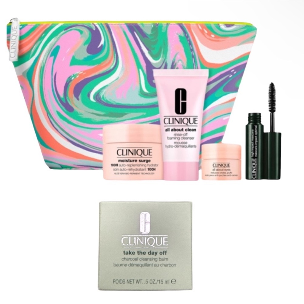 New authentic Clinique 6 piece travel bag mascara cleanser eye cream face cream